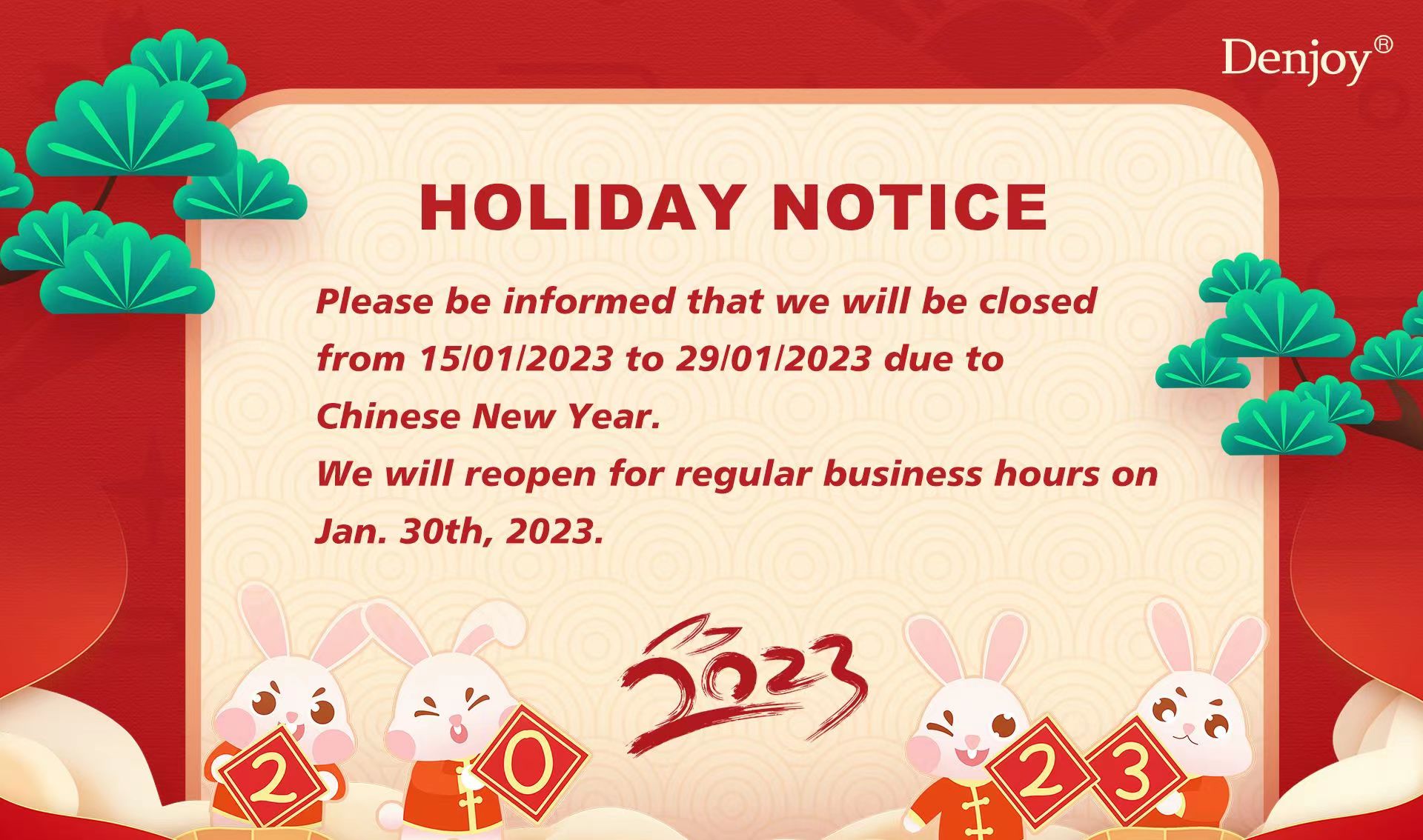 Notice for Chinese New Year Holiday 2023